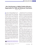 Cover page: New Developments in Medical Student Education: Opportunities for Child and Adolescent Psychiatrists