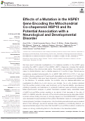 Cover page: Effects of a Mutation in the HSPE1 Gene Encoding the Mitochondrial Co-chaperonin HSP10 and Its Potential Association with a Neurological and Developmental Disorder.