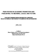 Cover page: Four Draft Working Papers: PEER REVIEW IN ACADEMIC PROMOTION AND PUBLISHING: Its Meaning, Locus, and Future