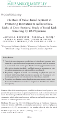 Cover page: The Role of Value‐Based Payment in Promoting Innovation to Address Social Risks: A Cross‐Sectional Study of Social Risk Screening by US Physicians