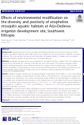 Cover page: Effects of environmental modification on the diversity and positivity of anopheline mosquito aquatic habitats at Arjo-Dedessa irrigation development site, Southwest Ethiopia.