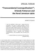 Cover page: “Transcendental Cosmopolitanism”: Orlando Patterson and the <em>Novel Jamaican</em> 1960s