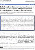 Cover page: Default mode and salience network alterations in suicidal and non-suicidal self-injurious thoughts and behaviors in adolescents with depression