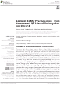 Cover page: Editorial: Safety Pharmacology – Risk Assessment QT Interval Prolongation and Beyond