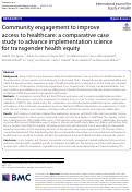 Cover page of Community engagement to improve access to healthcare: a comparative case study to advance implementation science for transgender health equity