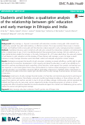 Cover page: Students and brides: a qualitative analysis of the relationship between girls’ education and early marriage in Ethiopia and India
