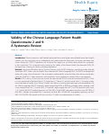 Cover page: Validity of the Chinese Language Patient Health Questionnaire 2 and 9: A Systematic Review