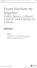 Cover page: From Harlem to Hipster: Public Space, Cultural Capital, and Capitals of Culture