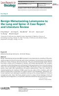 Cover page: Benign Metastasizing Leiomyoma to the Lung and Spine: A Case Report and Literature Review.
