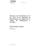 Cover page: Alteración de circunstancias en el art. 1213 de la Propuesta de Modernización del Código Civil en materia de Obligaciones y Contratos