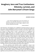 Cover page: Imaginary Jews and True Confessions:  Ethnicity, Lyricism, and John Berryman's <em>Dream Songs</em>