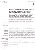 Cover page: Plasma 24-metabolite Panel Predicts Preclinical Transition to Clinical Stages of Alzheimer's Disease.