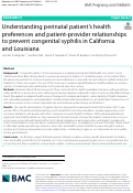 Cover page: Understanding perinatal patient’s health preferences and patient-provider relationships to prevent congenital syphilis in California and Louisiana