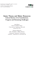 Cover page: Game Theory and Water Resources Critical Review of its Contributions, Progress and Remaining Challenges