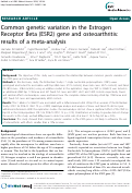 Cover page: Common genetic variation in the Estrogen Receptor Beta (ESR2) gene and osteoarthritis: results of a meta-analysis