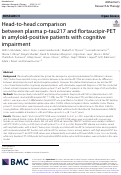 Cover page: Head-to-head comparison between plasma p-tau217 and flortaucipir-PET in amyloid-positive patients with cognitive impairment