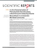 Cover page: In vitro Characterization of Phenylacetate Decarboxylase, a Novel Enzyme Catalyzing Toluene Biosynthesis in an Anaerobic Microbial Community