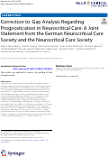 Cover page: Correction to: Gap Analysis Regarding Prognostication in Neurocritical Care: A Joint Statement from the German Neurocritical Care Society and the Neurocritical Care Society
