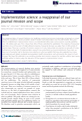 Cover page: Implementation science: a reappraisal of our journal mission and scope