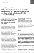 Cover page: Using Patient Perspectives to Inform the Development of a Behavioral Intervention for Chronic Pain in Patients with HIV: A Qualitative Study.