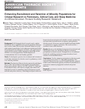 Cover page: Enhancing Recruitment and Retention of Minority Populations for Clinical Research in Pulmonary, Critical Care, and Sleep Medicine An Official American Thoracic Society Research Statement: Executive Summary