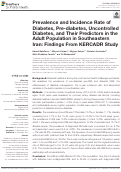 Cover page: Prevalence and Incidence Rate of Diabetes, Pre-diabetes, Uncontrolled Diabetes, and Their Predictors in the Adult Population in Southeastern Iran: Findings From KERCADR Study