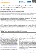 Cover page: An Automated Virtual Reality Program Accurately Diagnoses HIV-Associated Neurocognitive Disorders in Older People With HIV