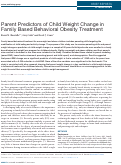 Cover page: Parent Predictors of Child Weight Change in Family Based Behavioral Obesity Treatment