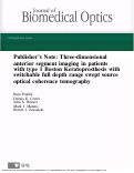 Cover page: Publisher’s Note: Three-dimensional anterior segment imaging in patients with type 1 Boston Keratoprosthesis with switchable full depth range swept source optical coherence tomography