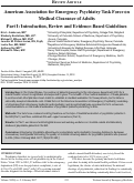 Cover page: American Association for Emergency Psychiatry Task Force on  Medical Clearance of Adults  Part I: Introduction, Review and Evidence-Based Guidelines