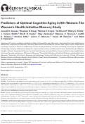 Cover page: Predictors of Optimal Cognitive Aging in 80+ Women: The Women’s Health Initiative Memory Study