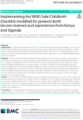 Cover page: Implementing the WHO Safe Childbirth Checklist modified for preterm birth: lessons learned and experiences from Kenya and Uganda