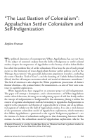 Cover page: "The Last Bastion of Colonialism": Appalachian Settler Colonialism and Self-Indigenization
