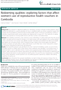 Cover page: Redeeming qualities: exploring factors that affect women¿s use of reproductive health vouchers in Cambodia