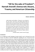 Cover page: “All for the sake of Freedom”: Hannah Arendt’s Democratic Dissent, Trauma, and American Citizenship