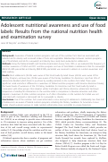 Cover page: Adolescent nutritional awareness and use of food
labels: Results from the national nutrition health
and examination survey