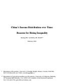 Cover page: China's Income Distribution Over Time:  Reasons for Rising Inequality