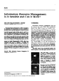 Cover page: Information Resource Management: Is it sensible and can it work?