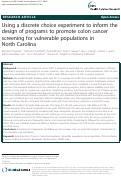 Cover page: Using a discrete choice experiment to inform the design of programs to promote colon cancer screening for vulnerable populations in North Carolina