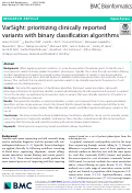 Cover page: VarSight: prioritizing clinically reported variants with binary classification algorithms