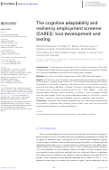 Cover page: The cognitive adaptability and resiliency employment screener (CARES): tool development and testing.
