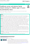 Cover page: Healthcare access and adverse family impact among U.S. children ages 0–5 years by prematurity status