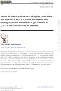 Cover page: Search for direct production of charginos, neutralinos and sleptons in final states with two leptons and missing transverse momentum in pp collisions at = 8TeV with the ATLAS detector