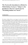 Cover page: The Fourteenth Amendment as Related to Tribal Indians: Section I, “Subject to the Jurisdiction Thereof” and Section II, “Excluding Indians Not Taxed”