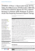 Cover page: ATHENA: A Phase 3, Open-Label Study Of The Safety And Effectiveness Of Oliceridine (TRV130), A G-Protein Selective Agonist At The μ-Opioid Receptor, In Patients With Moderate To Severe Acute Pain Requiring Parenteral Opioid Therapy