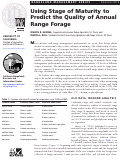 Cover page: Rangeland Management Series: Using Stage of Maturity to Predict the Quality of Annual Range Forage