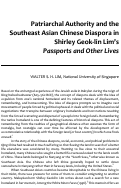 Cover page: Patriarchal Authority and the Southeast Asian Chinese Diaspora in Shirley Geok-lin Lim’s Passports and Other Lives