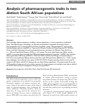 Cover page: Analysis of pharmacogenetic traits in two distinct South African populations