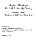 Cover page: Report of Findings: 2022 SILS Usability&nbsp;Testing