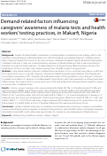 Cover page: Demand-related factors influencing caregivers’ awareness of malaria tests and health workers’ testing practices, in Makarfi, Nigeria